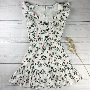 Olivaceous White Floral Mini Dress